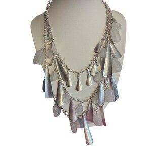 Premier Designs Silver Plated Beach Glass Necklace Opaque Beads Layered 26" NWT